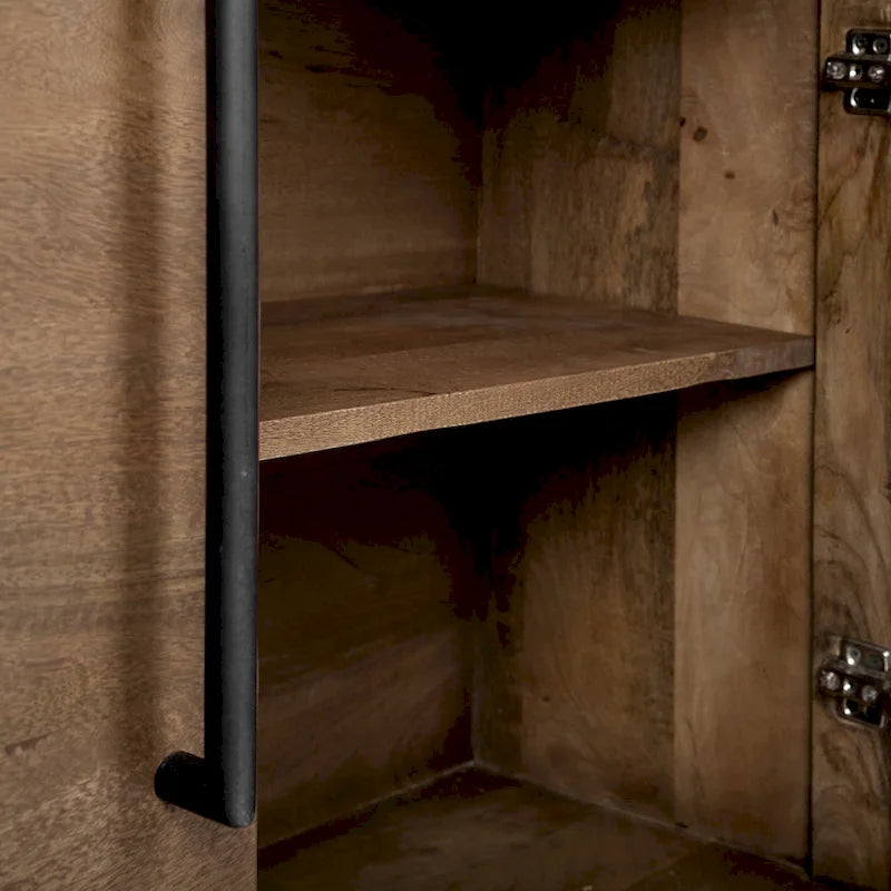 Maddox IV Buffet en bois massif marron avec accent en métal noir à 4 portes - 80,0L x 19,0l x 33,0H