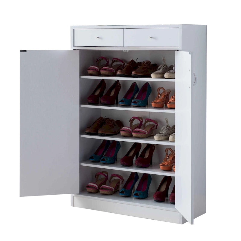 Meuble à chaussures 2 portes en bois de 119 cm, blanc