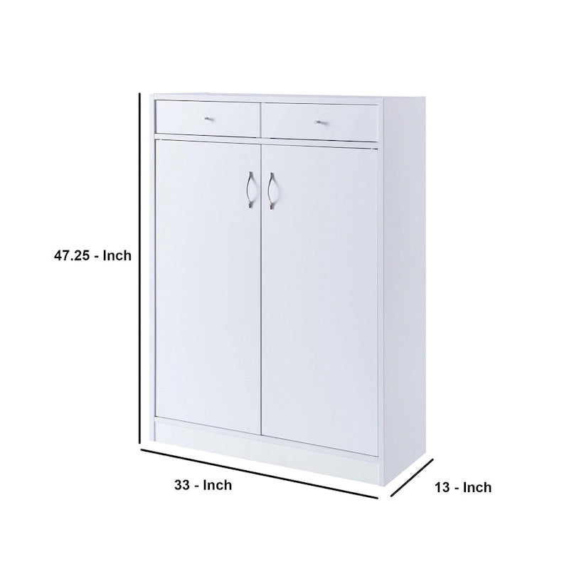 Meuble à chaussures 2 portes en bois de 119 cm, blanc