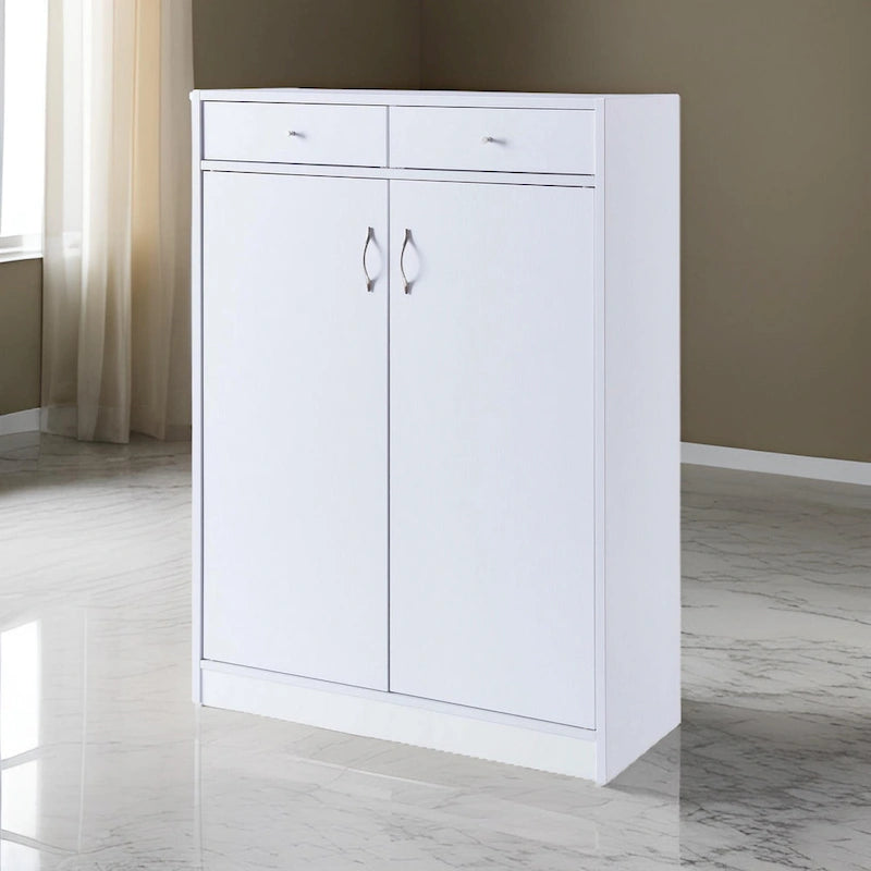 Meuble à chaussures 2 portes en bois de 119 cm, blanc