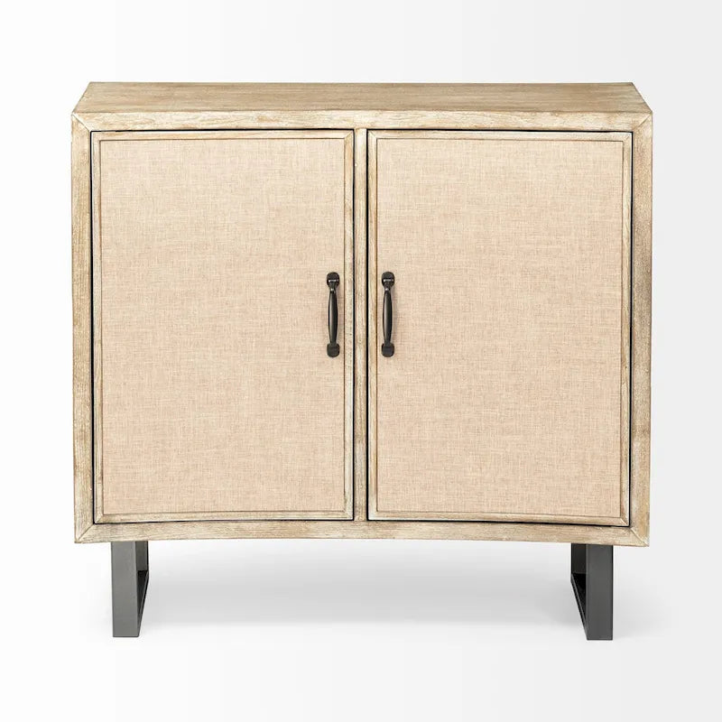 Meuble d'appoint Bellefontaine en placage de sapin naturel et tissu avec cadre graphite et 2 portes