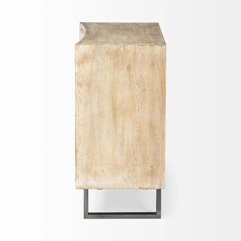 Meuble d'appoint Bellefontaine en placage de sapin naturel et tissu avec cadre graphite et 2 portes