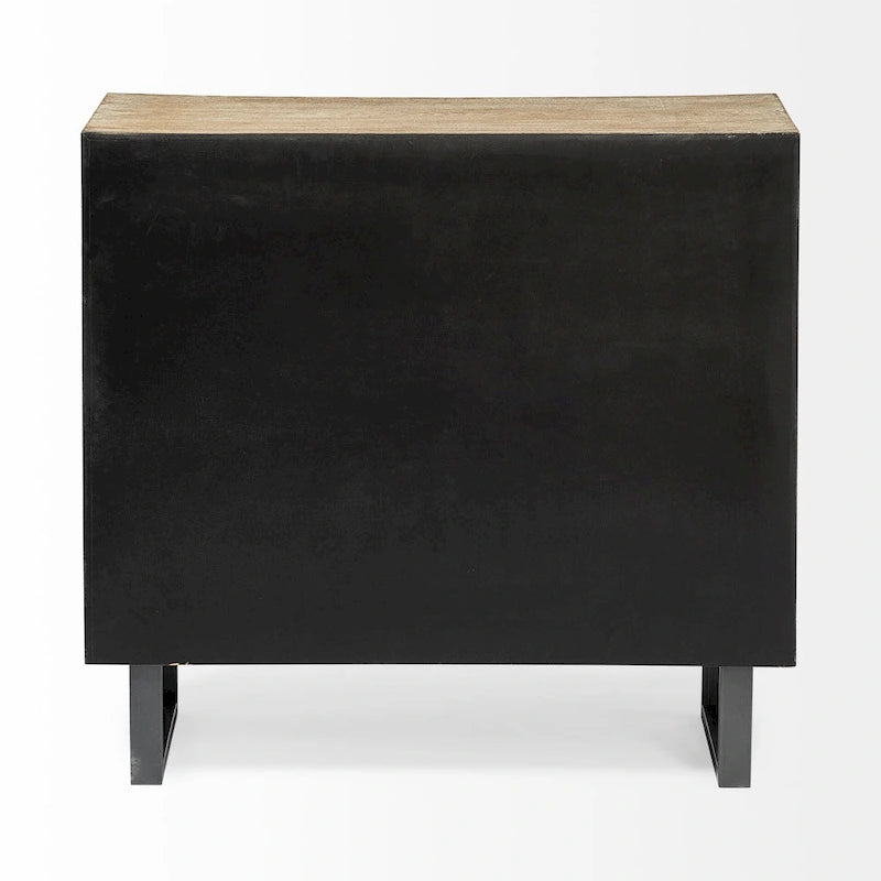 Meuble d'appoint Bellefontaine en placage de sapin naturel et tissu avec cadre graphite et 2 portes