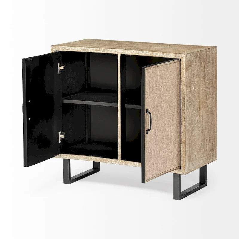 Meuble d'appoint Bellefontaine en placage de sapin naturel et tissu avec cadre graphite et 2 portes