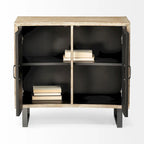 Meuble d'appoint Bellefontaine en placage de sapin naturel et tissu avec cadre graphite et 2 portes