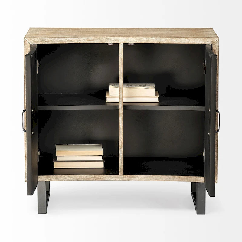 Meuble d'appoint Bellefontaine en placage de sapin naturel et tissu avec cadre graphite et 2 portes