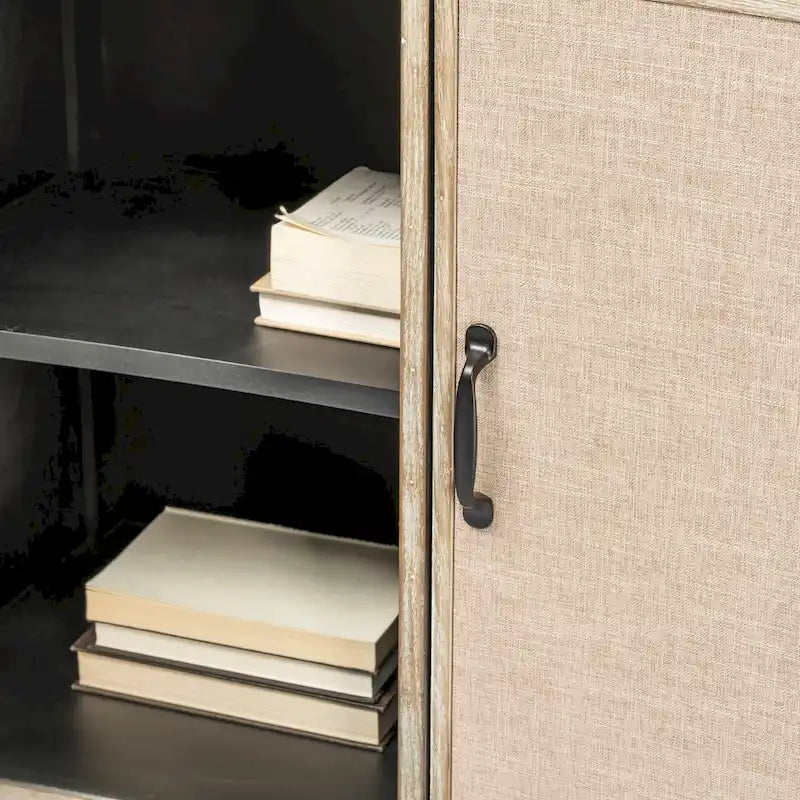 Meuble d'appoint Bellefontaine en placage de sapin naturel et tissu avec cadre graphite et 2 portes