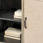 Meuble d'appoint Bellefontaine en placage de sapin naturel et tissu avec cadre graphite et 2 portes