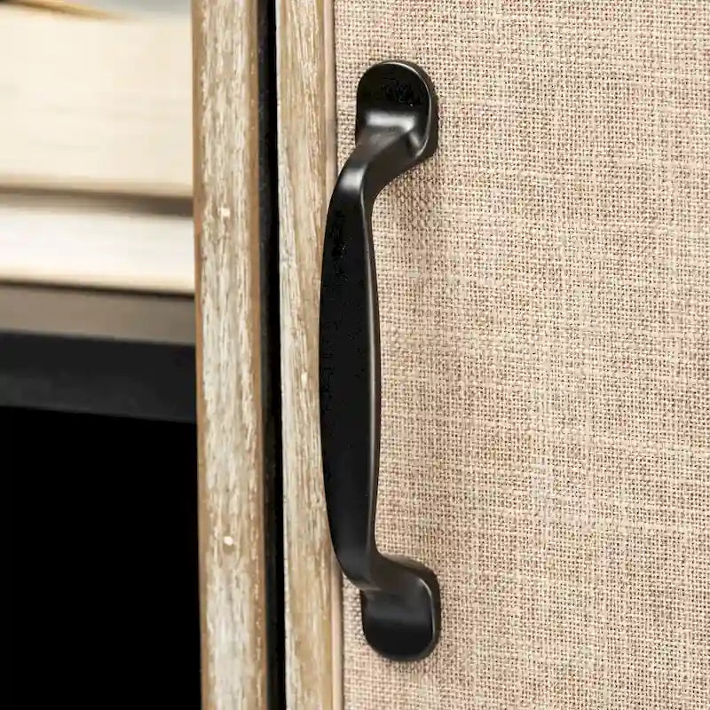 Meuble d'appoint Bellefontaine en placage de sapin naturel et tissu avec cadre graphite et 2 portes