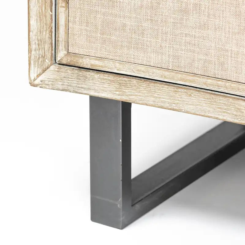 Meuble d'appoint Bellefontaine en placage de sapin naturel et tissu avec cadre graphite et 2 portes