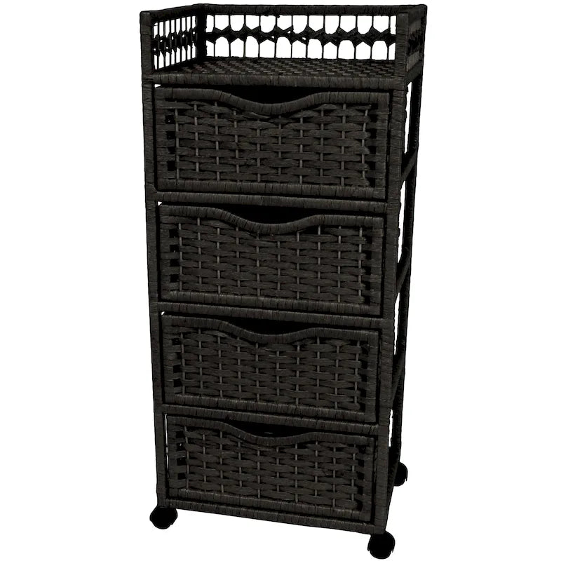 Commode à 4 tiroirs à roulettes en fibres naturelles – 43,8 cm (l) x 31,75 cm (P) x 97,15 cm (H)