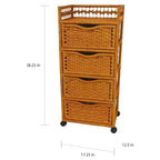 Commode à 4 tiroirs à roulettes en fibres naturelles – 43,8 cm (l) x 31,75 cm (P) x 97,15 cm (H)