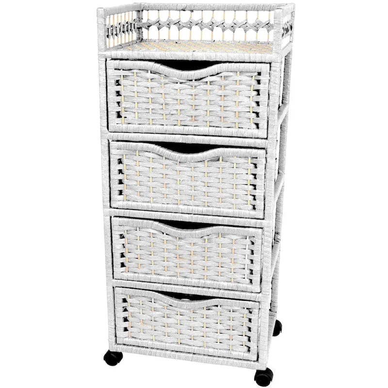Commode à 4 tiroirs à roulettes en fibres naturelles – 43,8 cm (l) x 31,75 cm (P) x 97,15 cm (H)
