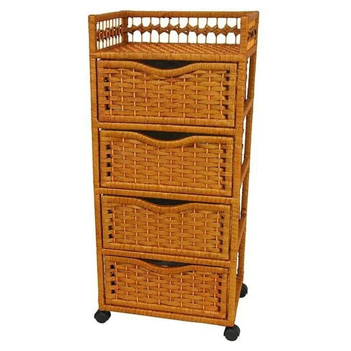 Commode à 4 tiroirs à roulettes en fibres naturelles – 43,8 cm (l) x 31,75 cm (P) x 97,15 cm (H)