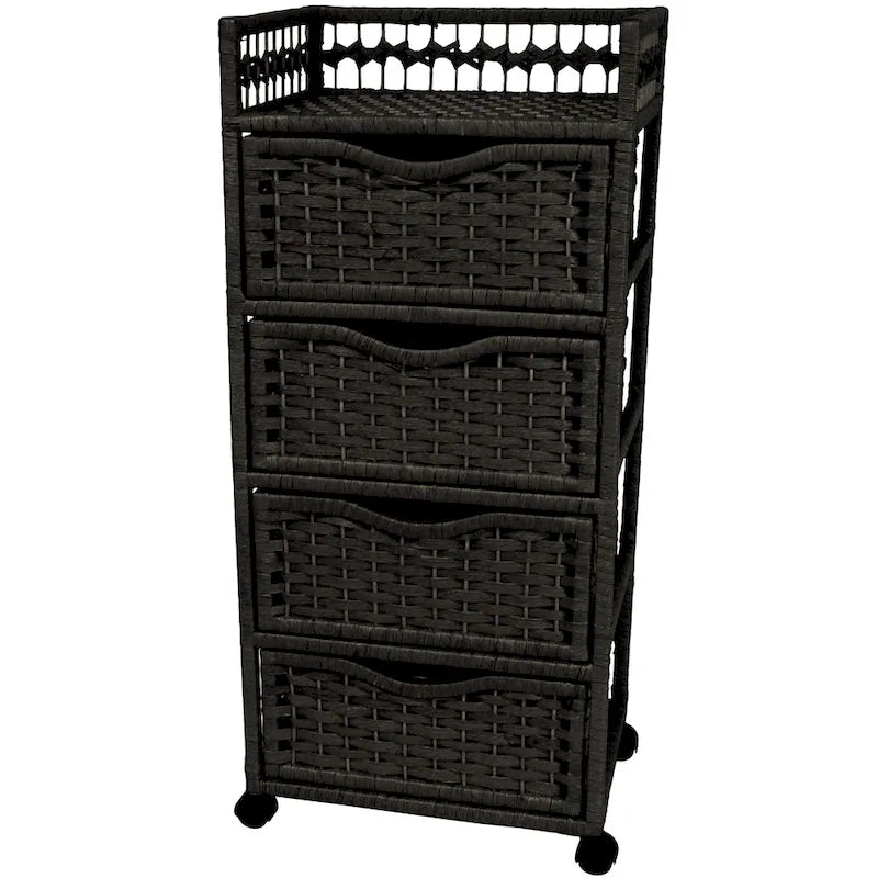 Commode à 4 tiroirs à roulettes en fibres naturelles – 43,8 cm (l) x 31,75 cm (P) x 97,15 cm (H)