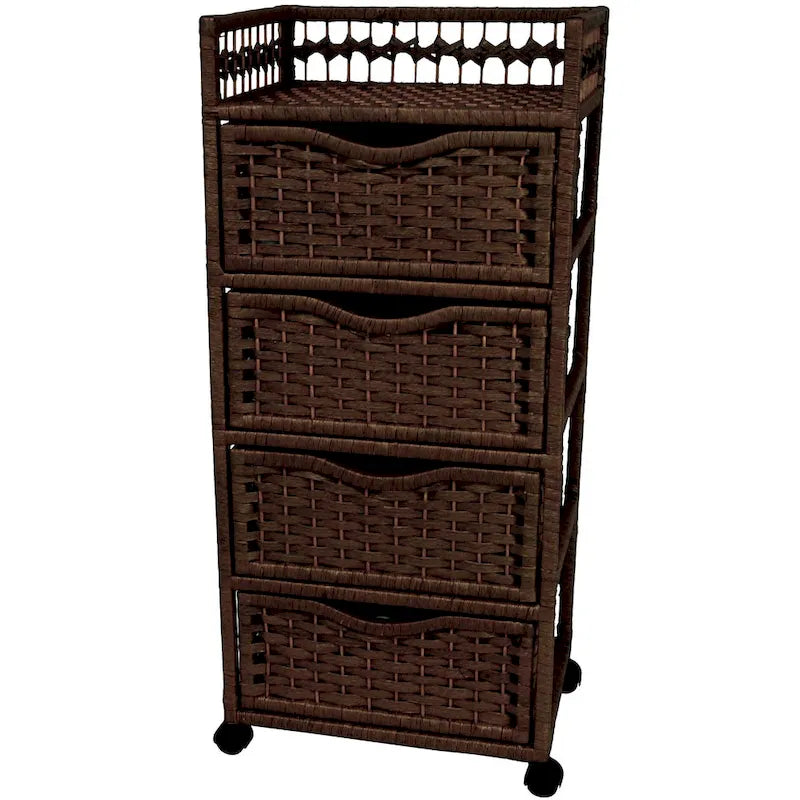 Commode à 4 tiroirs à roulettes en fibres naturelles – 43,8 cm (l) x 31,75 cm (P) x 97,15 cm (H)