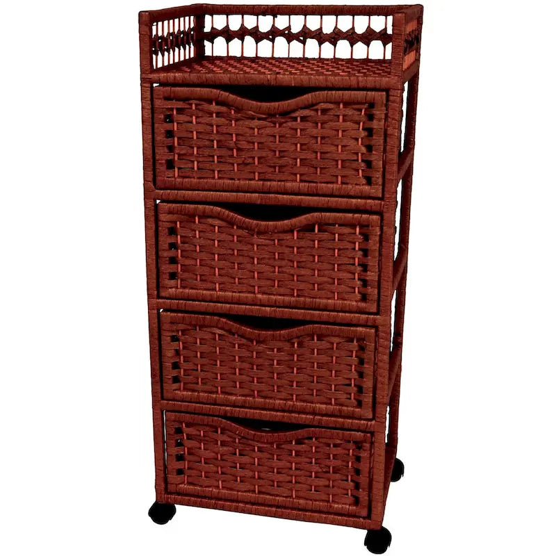 Commode à 4 tiroirs à roulettes en fibres naturelles – 43,8 cm (l) x 31,75 cm (P) x 97,15 cm (H)