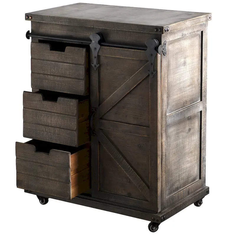 StyleCraft Presley Armoire de chevet 3 tiroirs avec porte Gris Driftwood