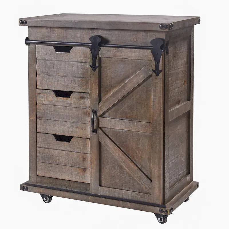 StyleCraft Presley Armoire de chevet 3 tiroirs avec porte Gris Driftwood
