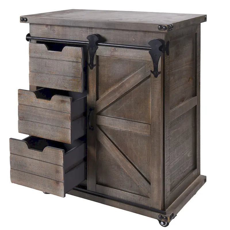 StyleCraft Presley Armoire de chevet 3 tiroirs avec porte Gris Driftwood