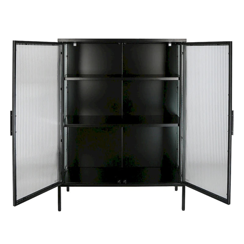 Armoire de rangement à double porte vitrée de 122 cm, buffet avec étagères réglables