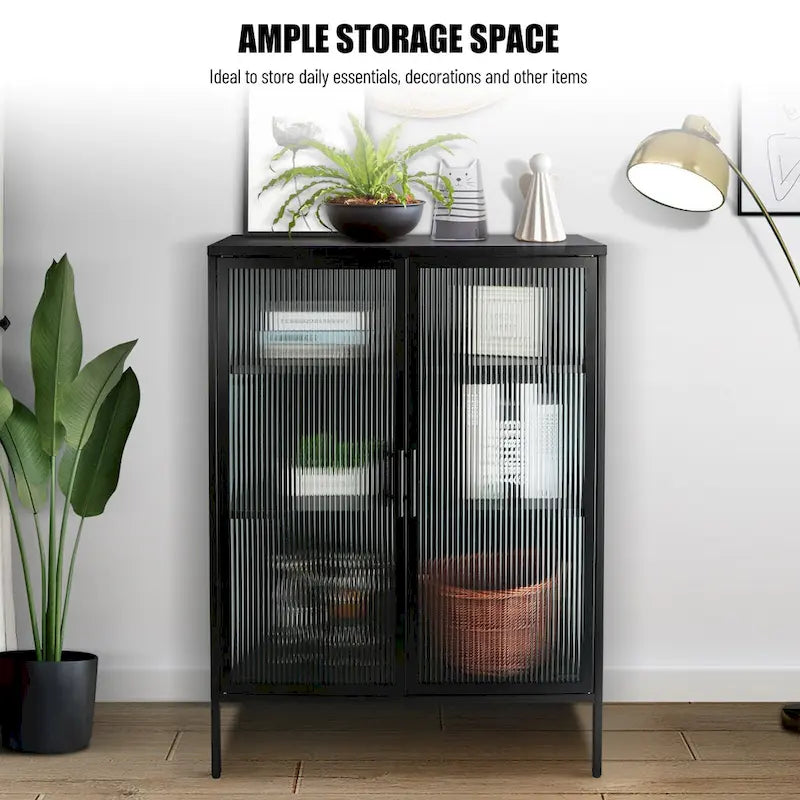Armoire de rangement à double porte vitrée de 122 cm, buffet avec étagères réglables