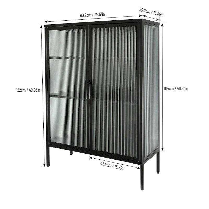 Armoire de rangement à double porte vitrée de 122 cm, buffet avec étagères réglables