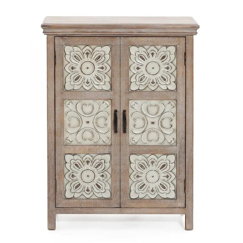 Armoire de rangement en bois à 2 portes de style campagnard, 95 cm (H) x 70 cm (l) x 33,6 cm (P)