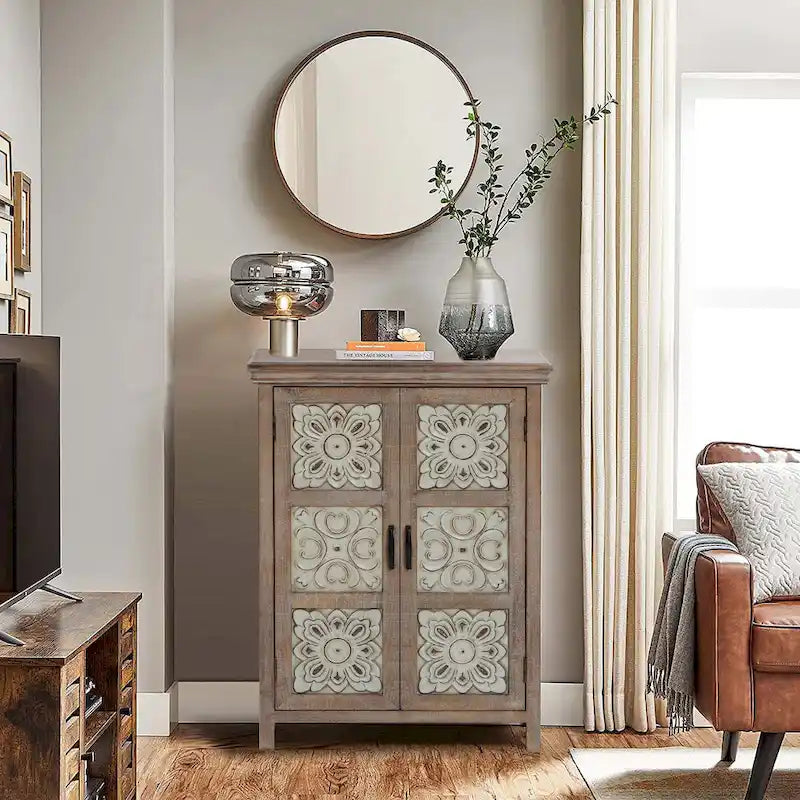 Armoire de rangement en bois à 2 portes de style campagnard, 95 cm (H) x 70 cm (l) x 33,6 cm (P)