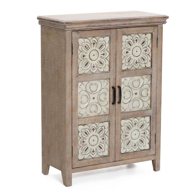 Armoire de rangement en bois à 2 portes de style campagnard, 95 cm (H) x 70 cm (l) x 33,6 cm (P)
