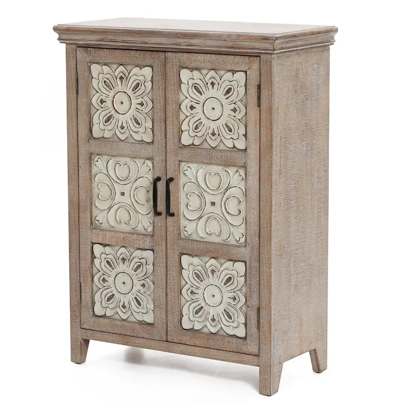 Armoire de rangement en bois à 2 portes de style campagnard, 95 cm (H) x 70 cm (l) x 33,6 cm (P)