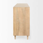 Buffet Tucker en bois massif brun clair avec portes à motifs – 71,75L x 30H x 15P