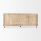 Buffet Tucker en bois massif brun clair avec portes à motifs – 71,75L x 30H x 15P
