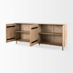 Buffet Tucker en bois massif brun clair avec portes à motifs – 71,75L x 30H x 15P