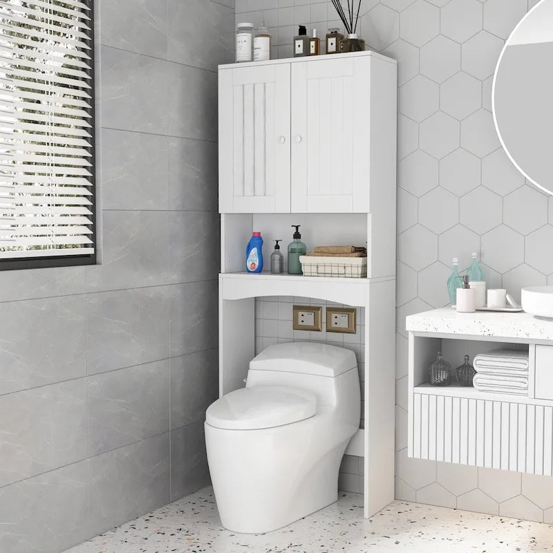 Meuble de rangement blanc à poser au-dessus des toilettes pour salle de bain - 23,6 L x 9 P x 61,8 H