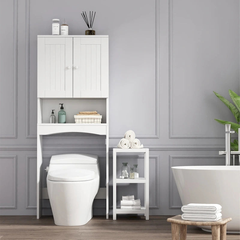 Meuble de rangement blanc à poser au-dessus des toilettes pour salle de bain - 23,6 L x 9 P x 61,8 H