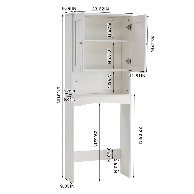 Meuble de rangement blanc à poser au-dessus des toilettes pour salle de bain - 23,6 L x 9 P x 61,8 H