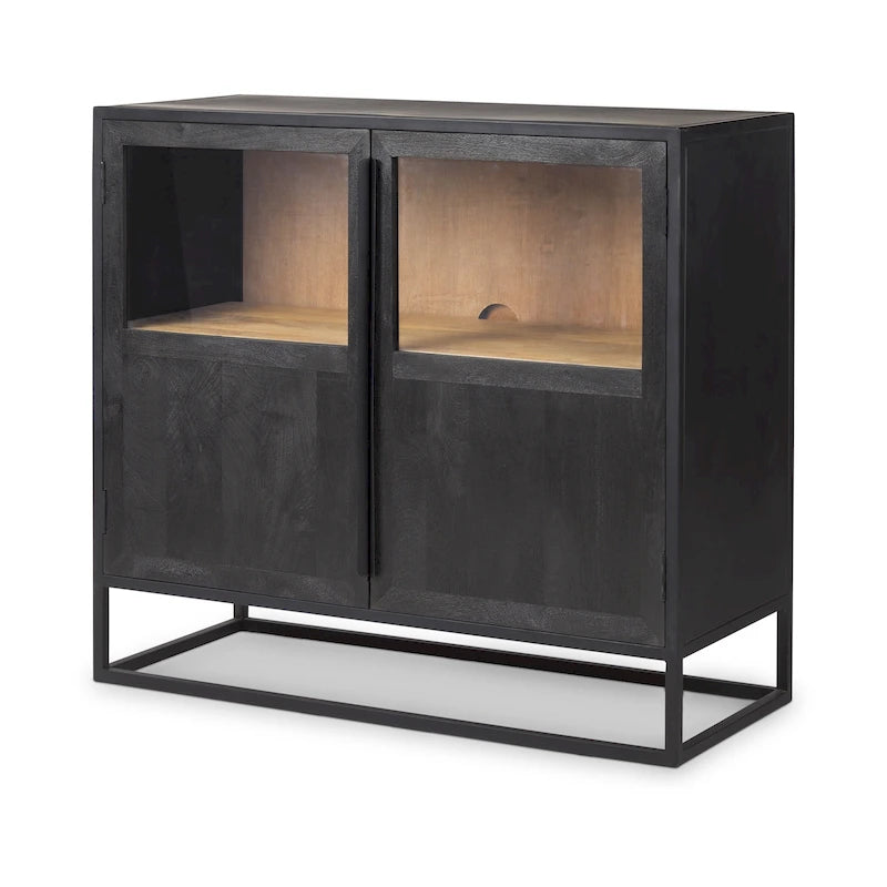 Armoire d'appoint Sloan en bois massif brun foncé avec cadre en métal noir