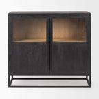 Armoire d'appoint Sloan en bois massif brun foncé avec cadre en métal noir
