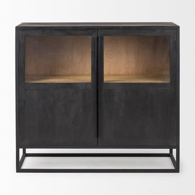 Armoire d'appoint Sloan en bois massif brun foncé avec cadre en métal noir