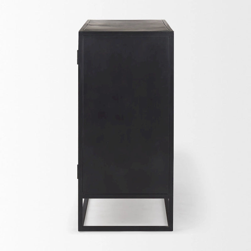 Armoire d'appoint Sloan en bois massif brun foncé avec cadre en métal noir