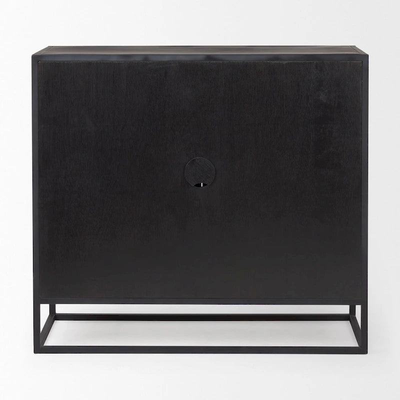 Armoire d'appoint Sloan en bois massif brun foncé avec cadre en métal noir