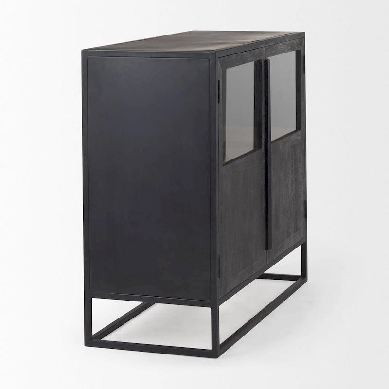 Armoire d'appoint Sloan en bois massif brun foncé avec cadre en métal noir