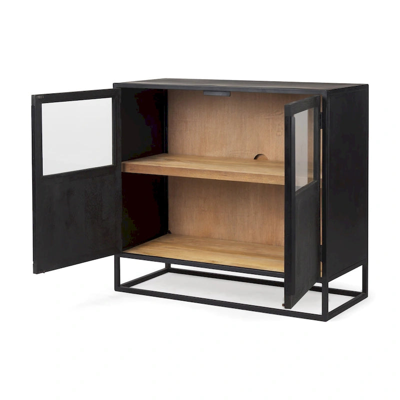 Armoire d'appoint Sloan en bois massif brun foncé avec cadre en métal noir