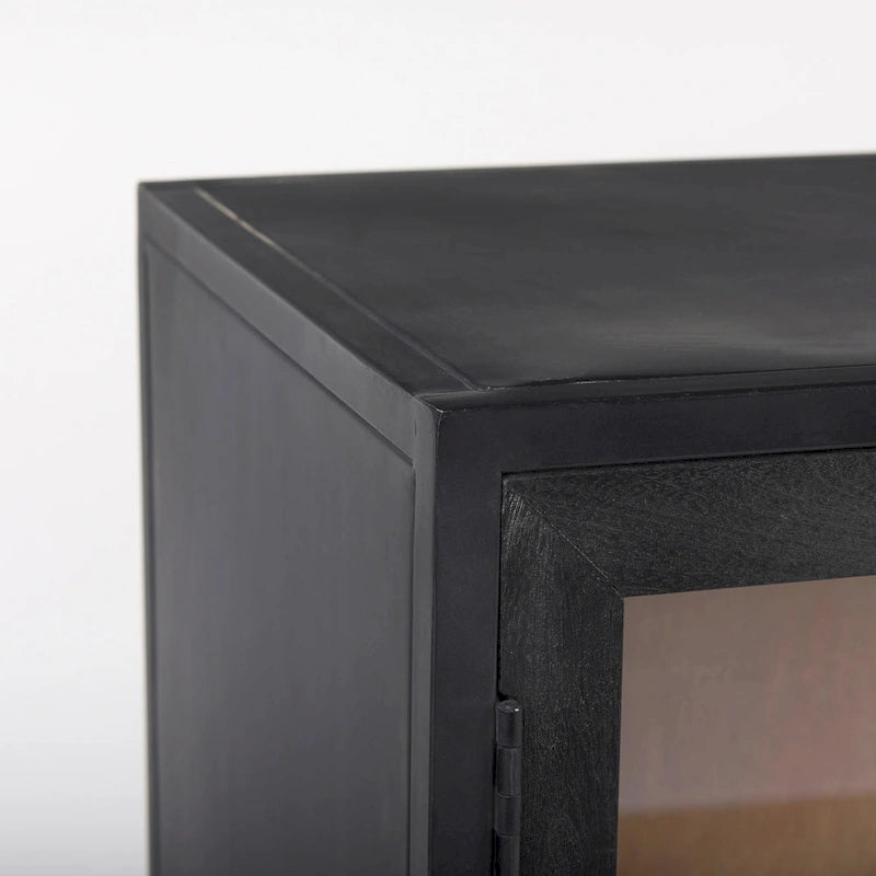 Armoire d'appoint Sloan en bois massif brun foncé avec cadre en métal noir