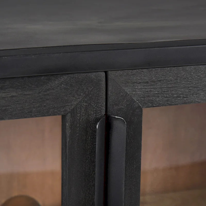 Armoire d'appoint Sloan en bois massif brun foncé avec cadre en métal noir