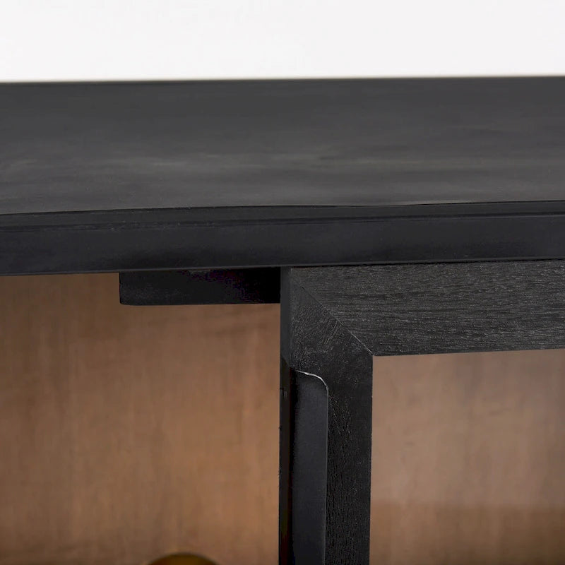 Armoire d'appoint Sloan en bois massif brun foncé avec cadre en métal noir
