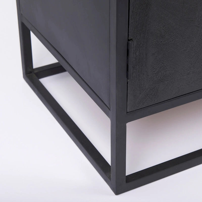 Armoire d'appoint Sloan en bois massif brun foncé avec cadre en métal noir