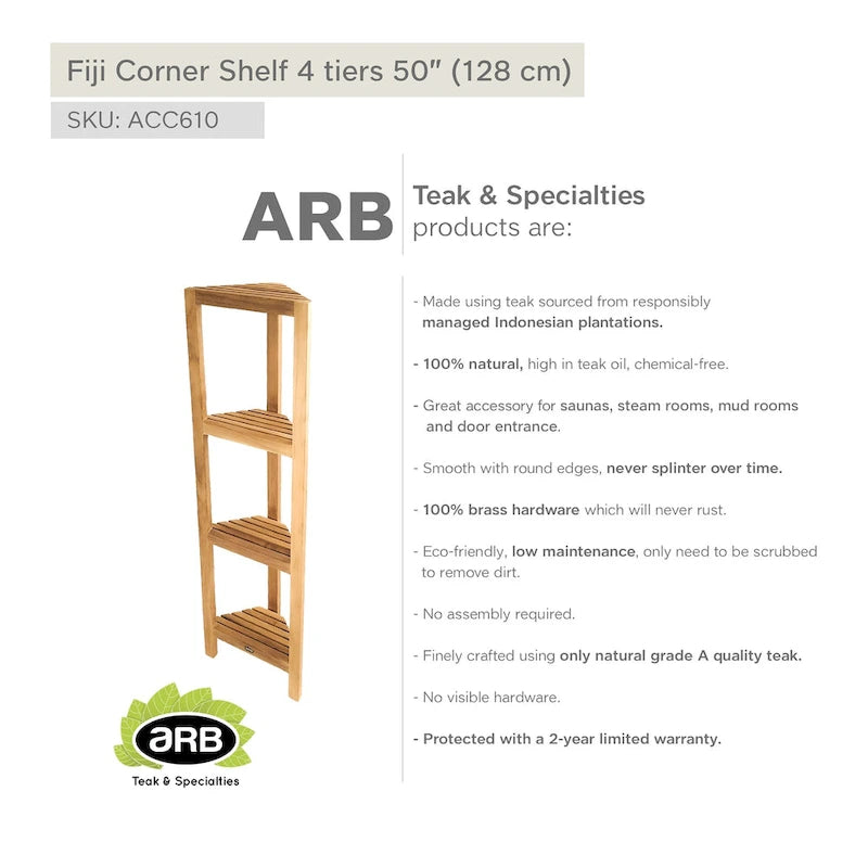 Étagère d'angle en teck Fiji 50 (128cm) 4 niveaux