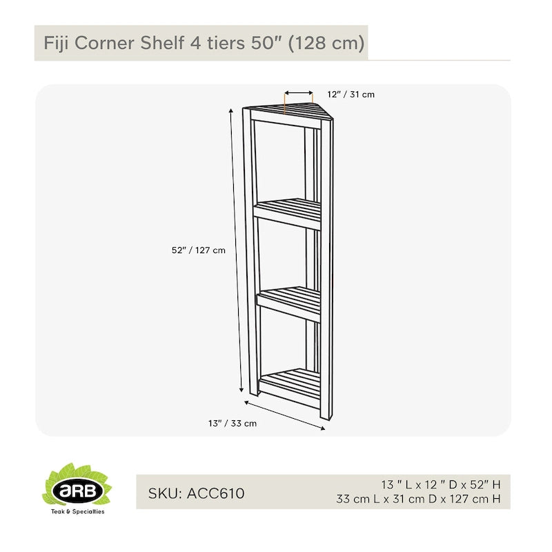 Étagère d'angle en teck Fiji 50 (128cm) 4 niveaux